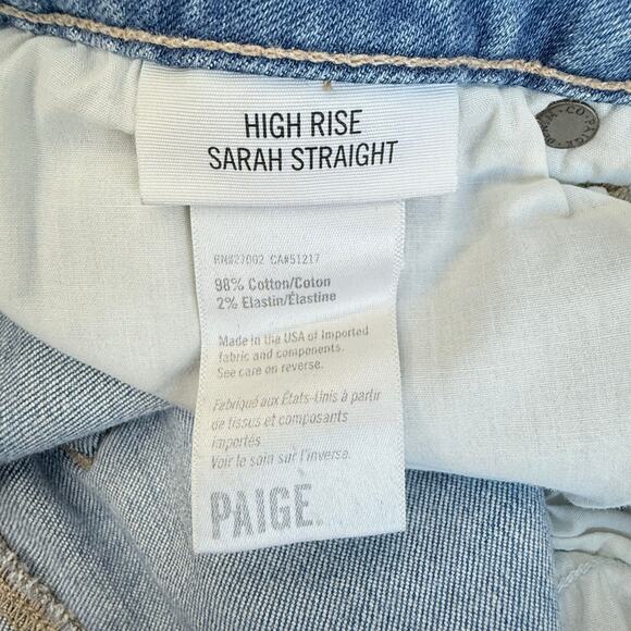 PAIGE HIGH RISE SARAH STRAIGHT JEANS RAW HEM BUTTON FLY BOHO DENIM 29 - Picture 7 of 10